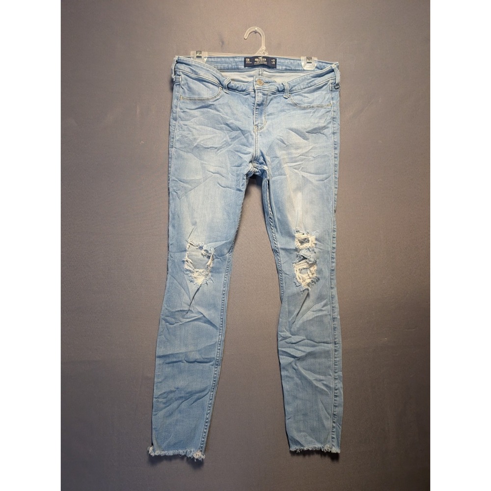 Hollister Low Rise Legging Jeans Women 13R Blue Denim Stretch Distressed Raw Hem